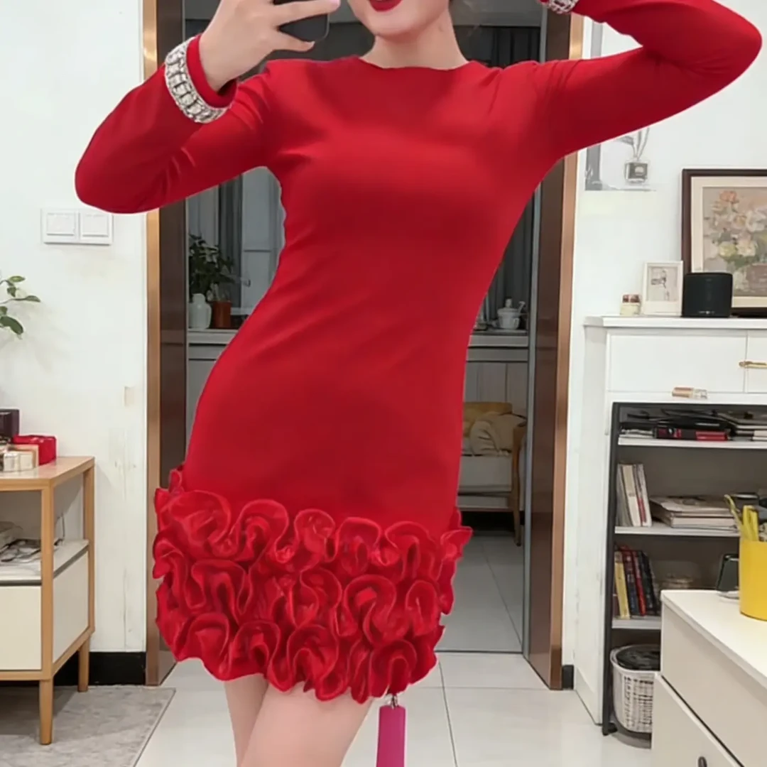 优雅长袖显瘦秋季连衣裙