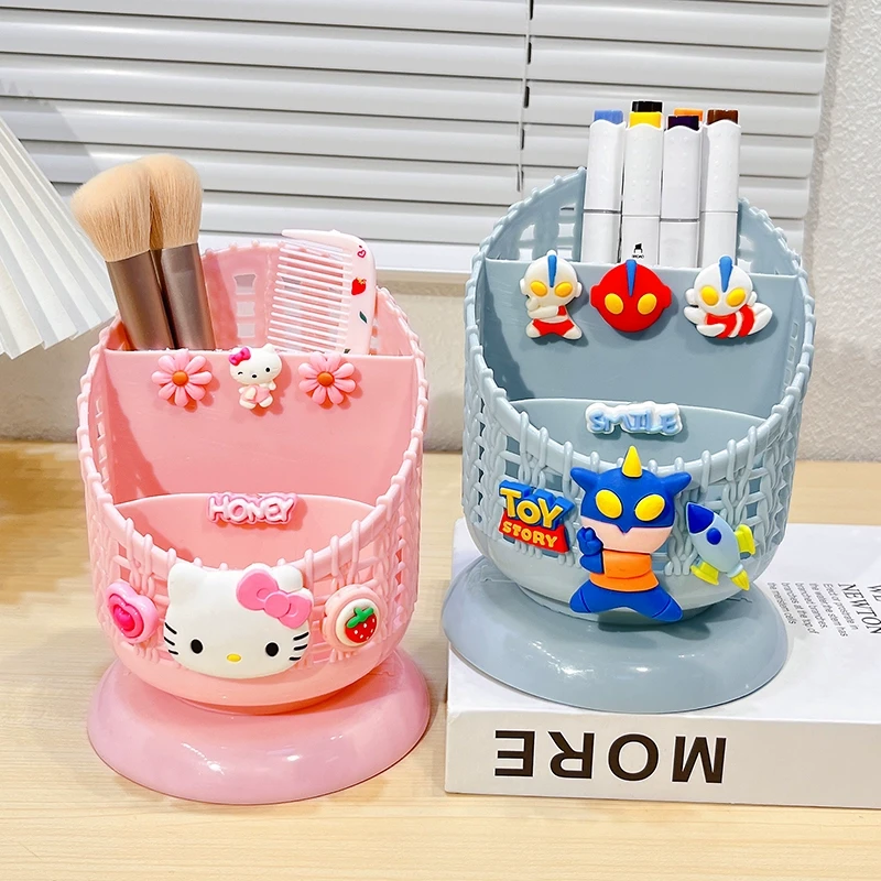 化妆品收纳盒桌面大容量学生笔筒可爱卡通kt猫办公室多功能置物架