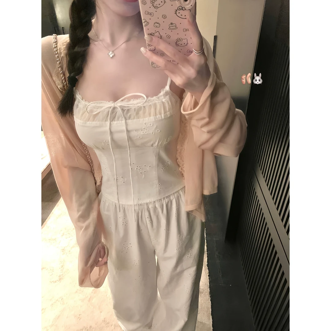 白水女 蜜桃白茶 花边吊带背心女美背内搭短款显瘦上衣 B50450224