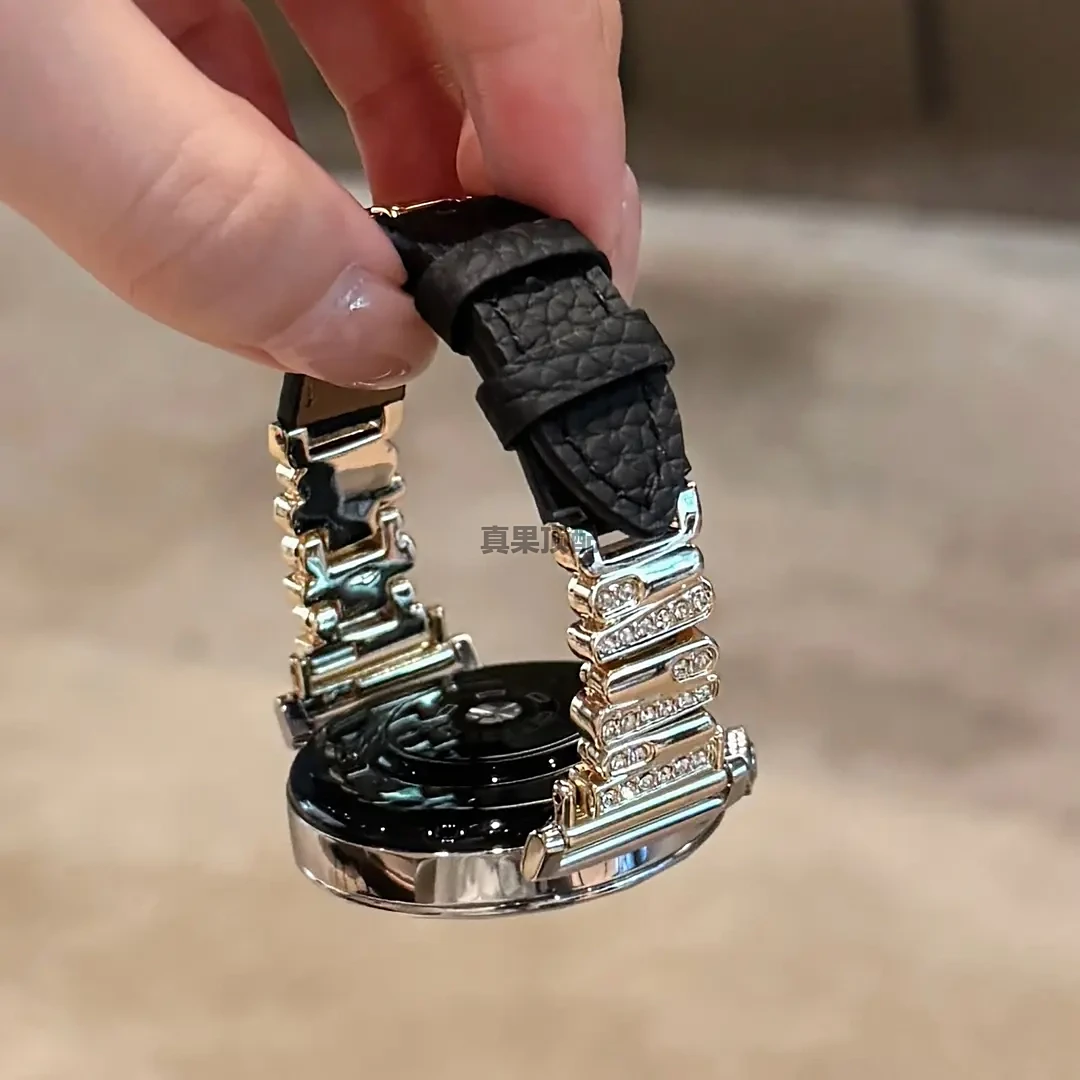 适用华为手表gt5表带5pro不规则镶钻荔枝纹真皮gt4女款watch5腕带