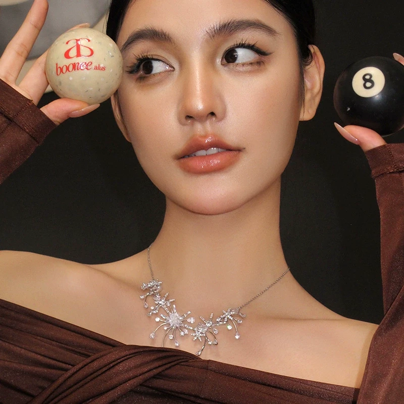 boonee alus 铜合金合成锆石项链 亮钻闪耀雪花锆石星星组合项链