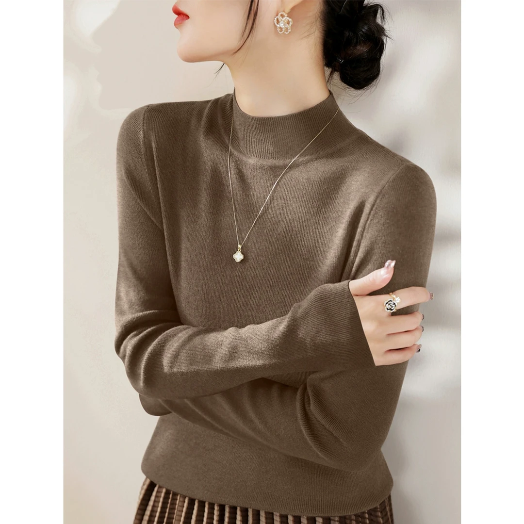 2025年新款洋气半高领高级感秋季打底毛衣修身内搭长袖针织衫女