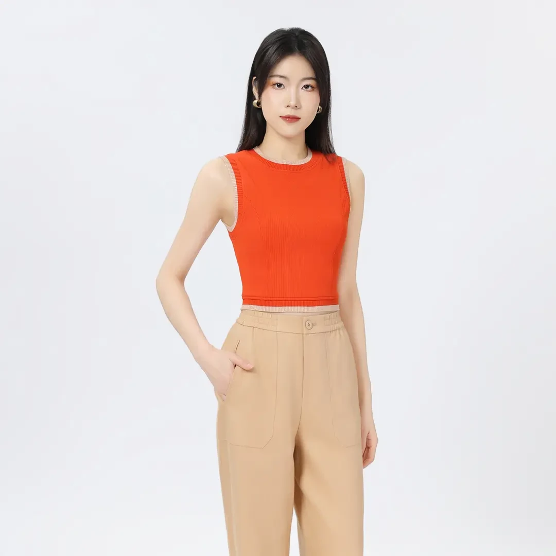 AMASS/阿玛施春夏百搭短上衣新款气质简约百搭针织显瘦背心530009