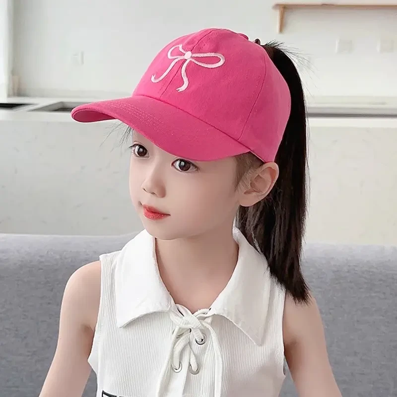 儿童帽子女童可扎高马尾遮阳棒球帽女孩太阳帽夏季防晒空顶鸭舌帽