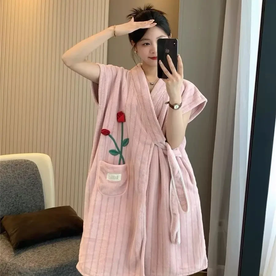 网红款加厚成人女家用可穿式浴巾不掉可吸水洗澡柔软可爱浴袍s