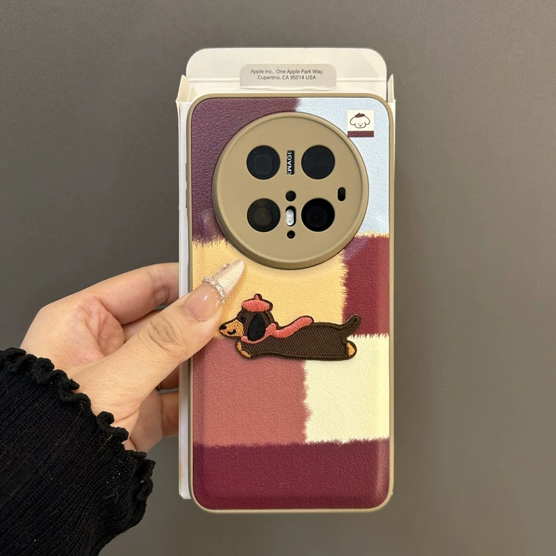 适用华为mate70/60pro+手机壳mate50/40pro刺绣腊肠狗pura70pro