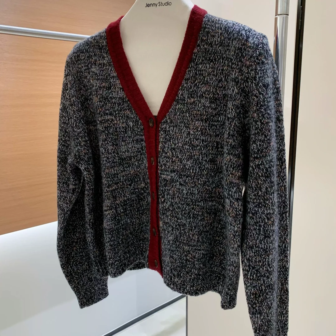 【100绵羊毛】高级感轻奢名媛复古撞色软糯针织衫上衣3262