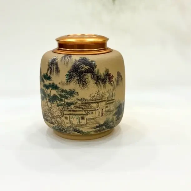 宜兴原矿紫砂锡罐密封性好醒茶普洱罐高档家用陶瓷新中式摆件