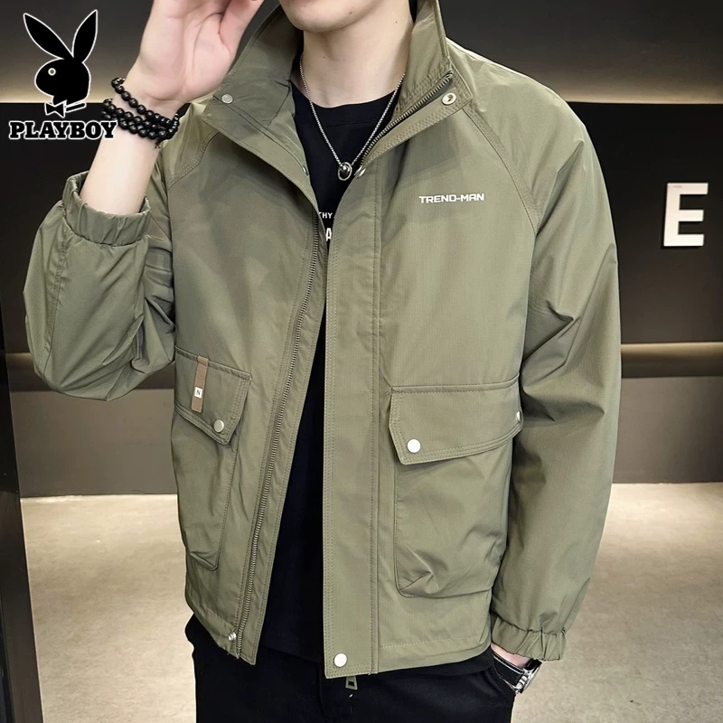花花公子男士外套秋冬季2024新款潮流帅气立领工装夹克上衣服男装