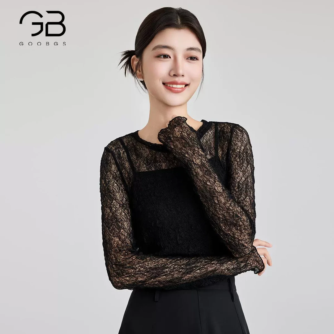 GOOBGS/谷邦修身长袖蕾丝衫G5133059-6