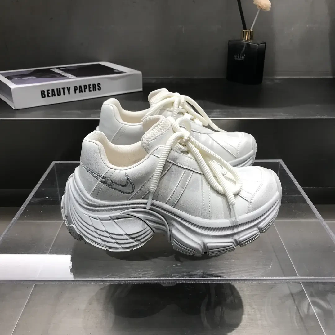 春季炸街潮牌银色老爹鞋女真皮擦色厚底小个子增高6cm休闲运动鞋