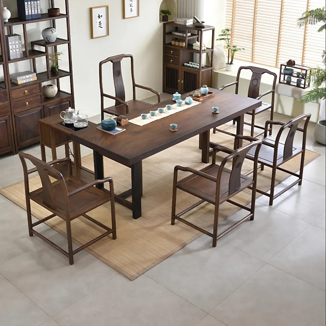 进口黑胡桃木大板茶桌茶台一整套几家用茶桌高颜值家具茶道桌全套