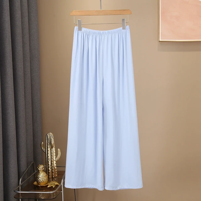 夏季女士棉绸睡裤阔腿九分裤防蚊裤家居薄款宽松广场舞裤子练功裤