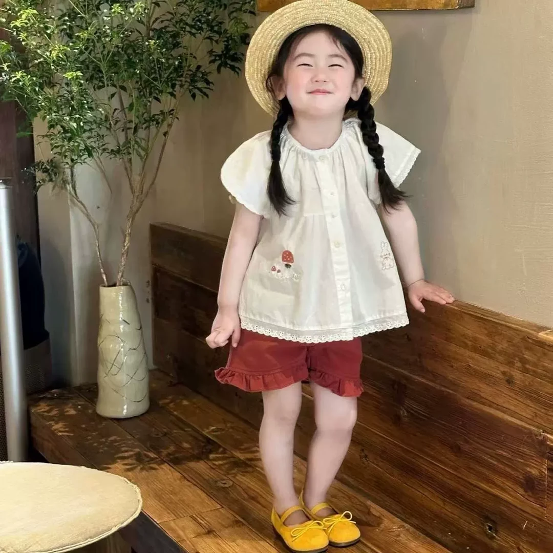 女童夏季套装两件套新款卡通短袖韩版衬衫上衣+花边短裤夏新