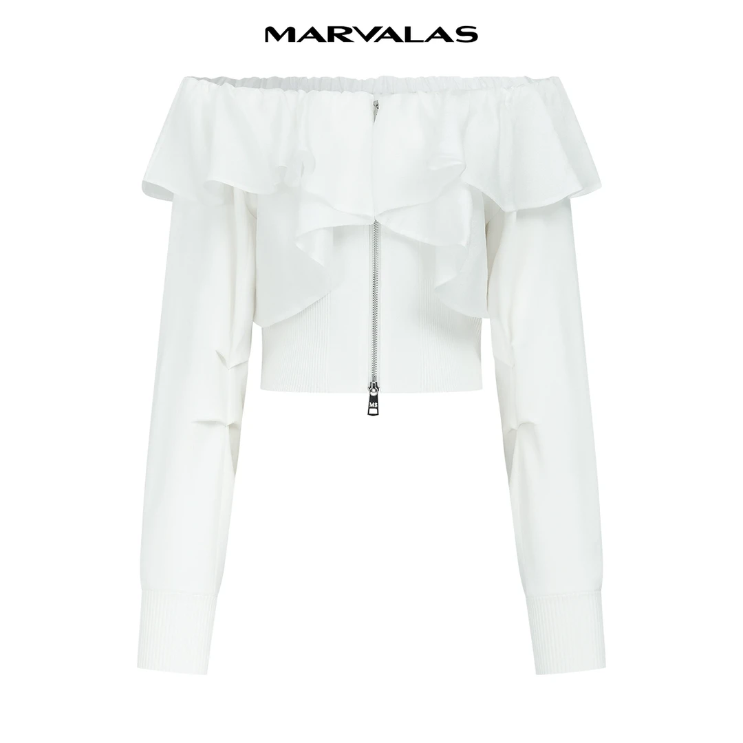 【羊羊专属】曼德诗春装新款一字肩设计针织衫上衣女M731309187