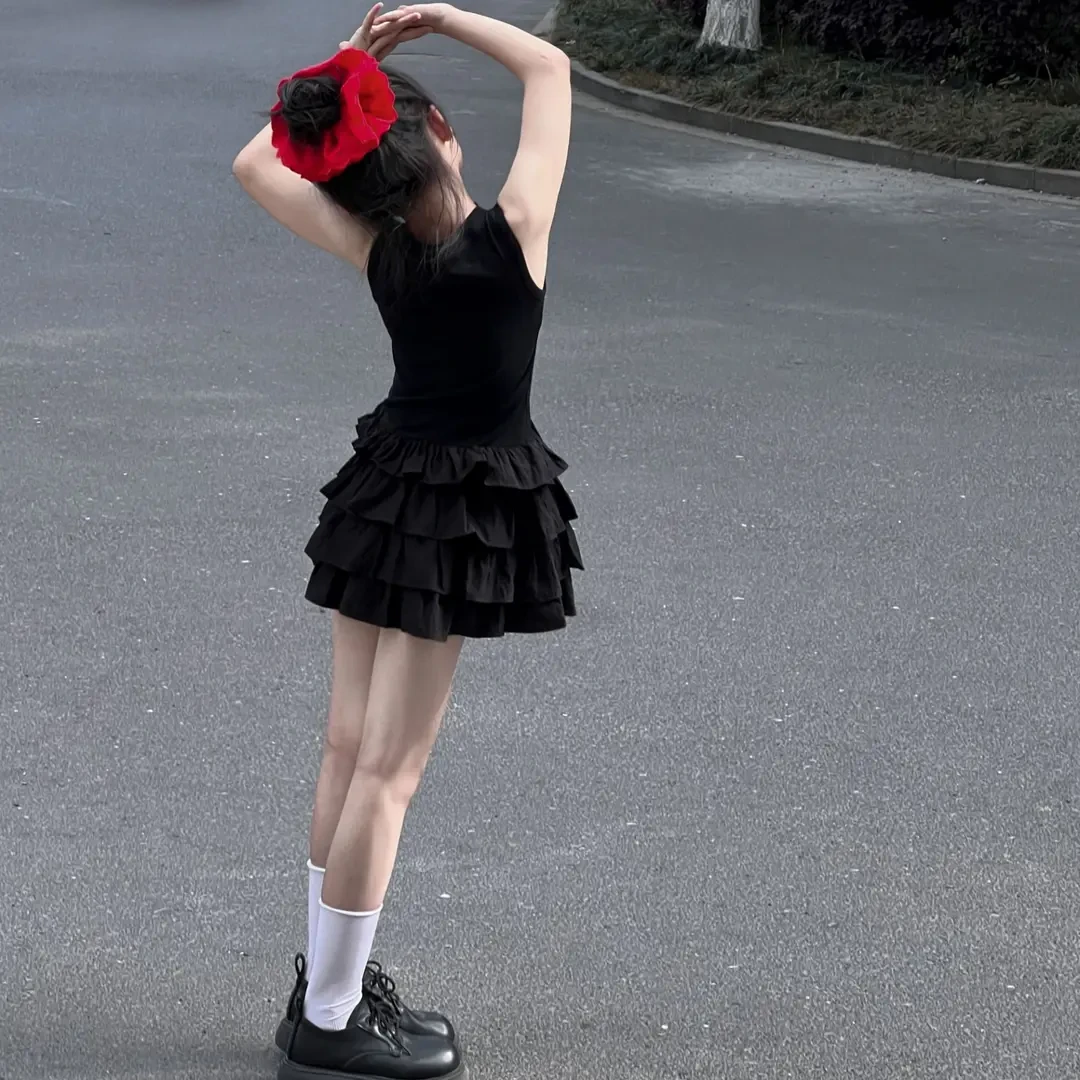 女童夏季法式赫本风连衣裙中大童女孩气质辣妹背心蛋糕裙子