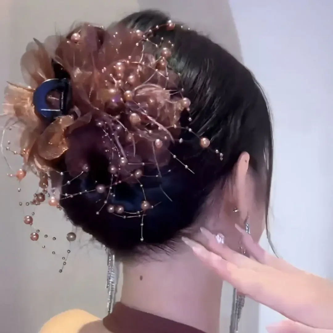 高级感牡丹花流苏抓夹女发卡新款毛毛发夹女款2025新款网红爆款