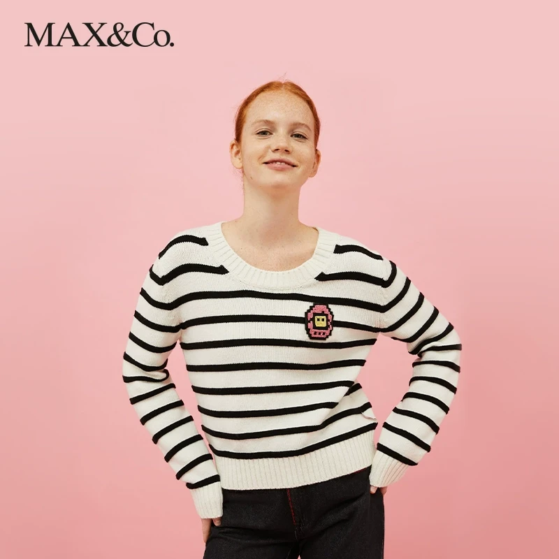MAX&Co.春夏TAMAGOTCHI系列贴花条纹套头衫3361033203