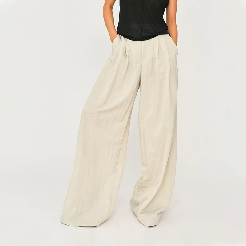 【COMMXN】noundnound简约时尚纯色中腰休闲褶皱阔腿裤女25春夏新款