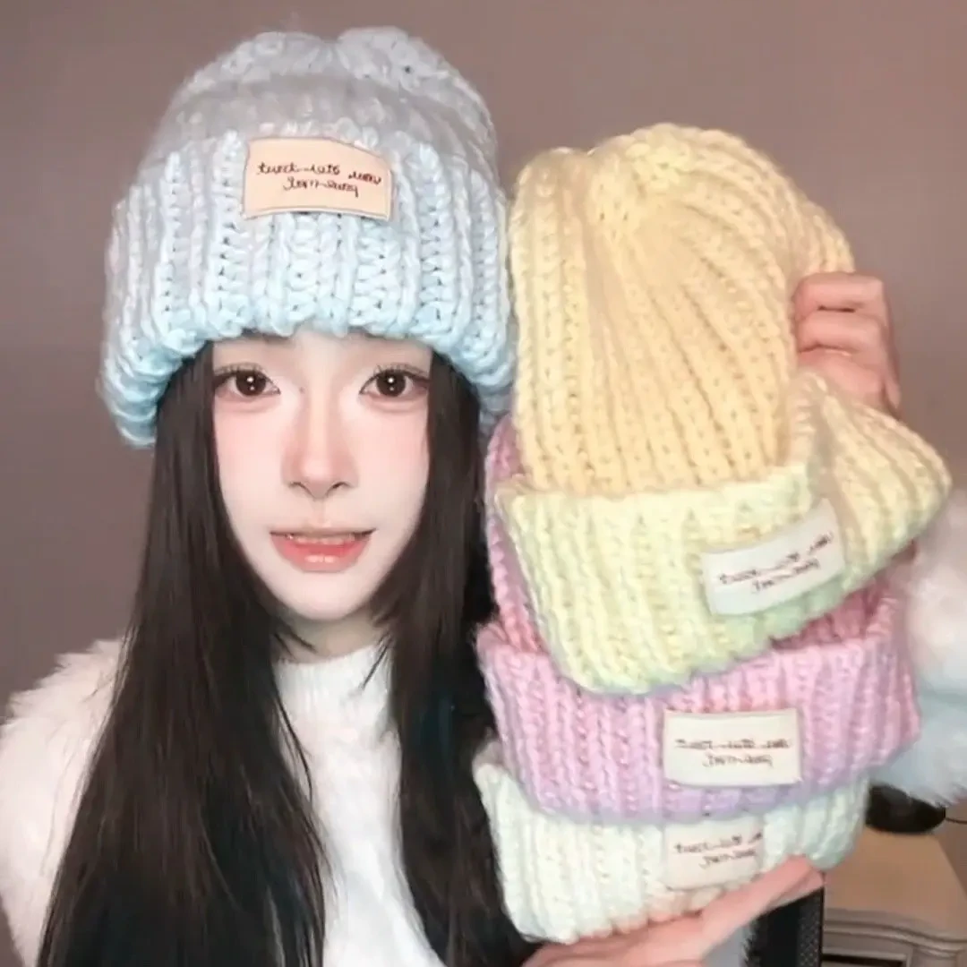 冬天毛线帽大头围大头毛线洋气好看的帽子蓝色针织帽女显脸小KKX