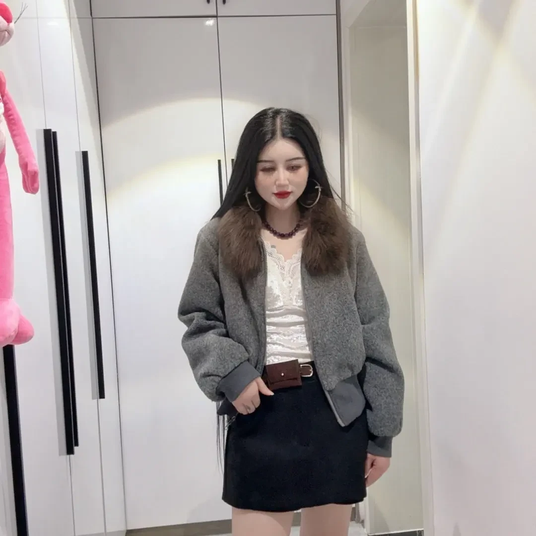 【坐吃山空】美式辣妹风可拆卸真毛领连帽夹克棉服女高级感修身外套