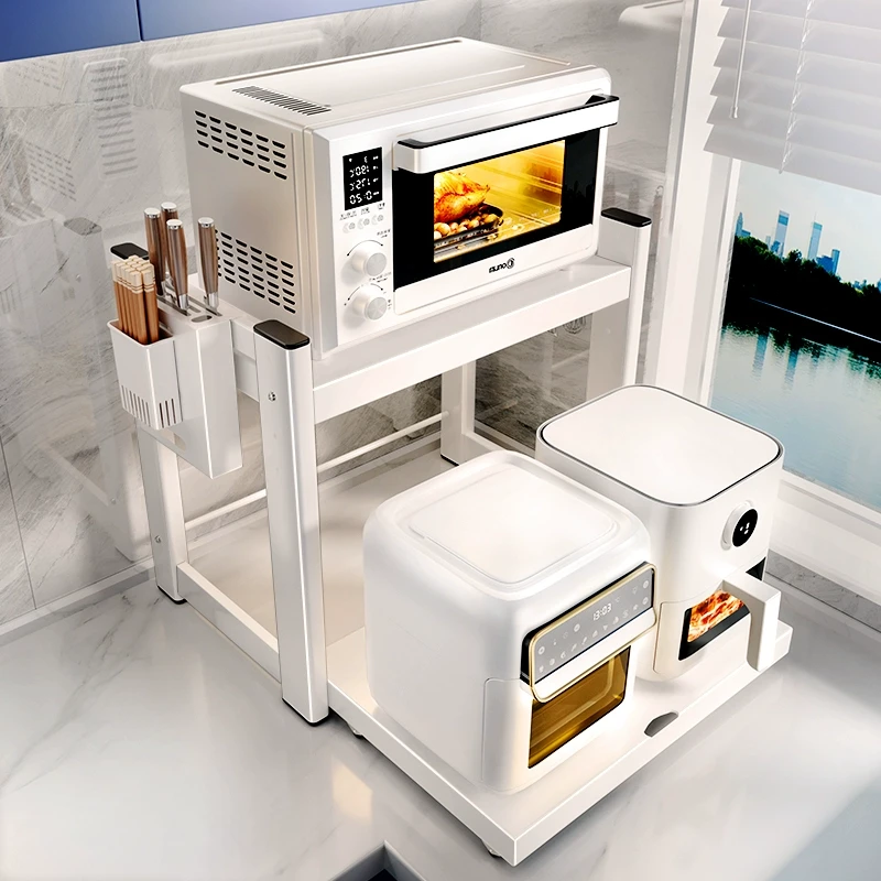 微波炉置物架可抽拉厨房电饭煲架子台面多功能双层置物架厨房用