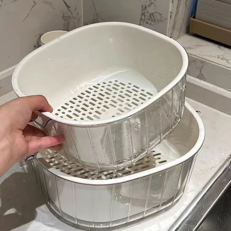 双层洗菜盆沥水篮家用厨房洗菜篮客厅茶几水果盘加厚可爱简约卡通