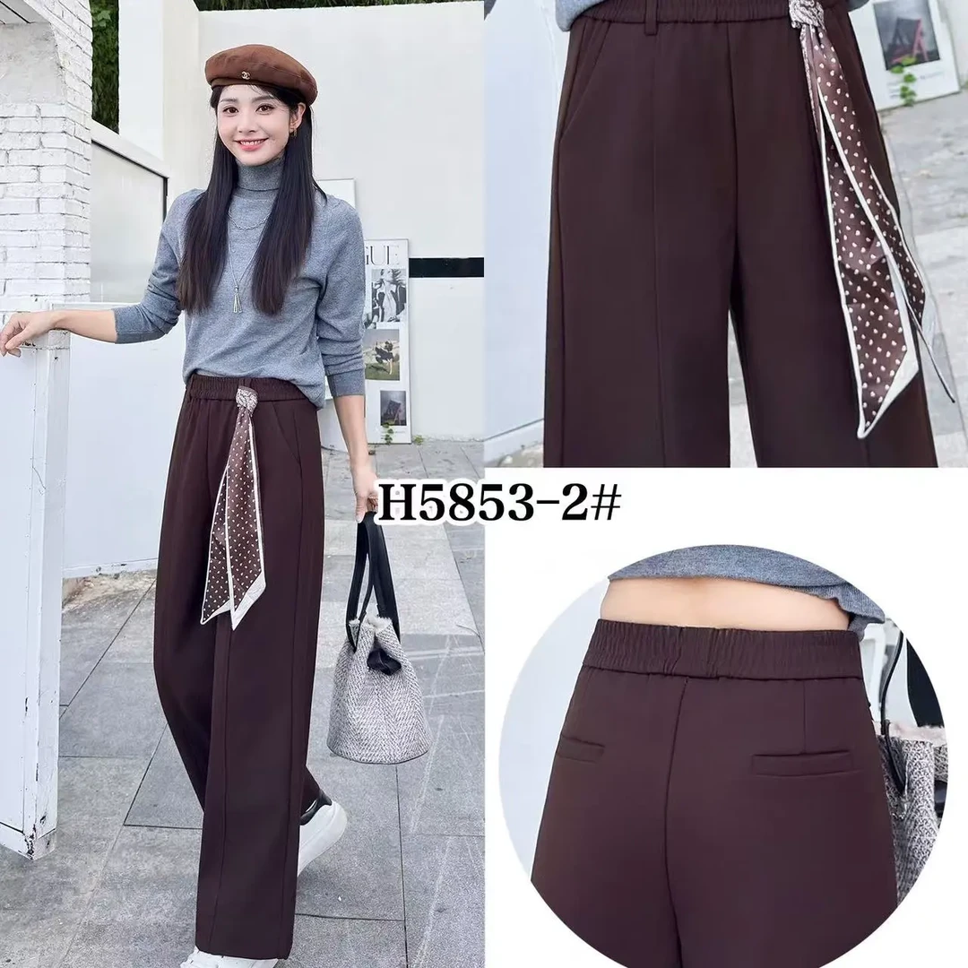 5853新款气质中高腰钛金棉显瘦垂坠感加厚直筒后妈休闲裤