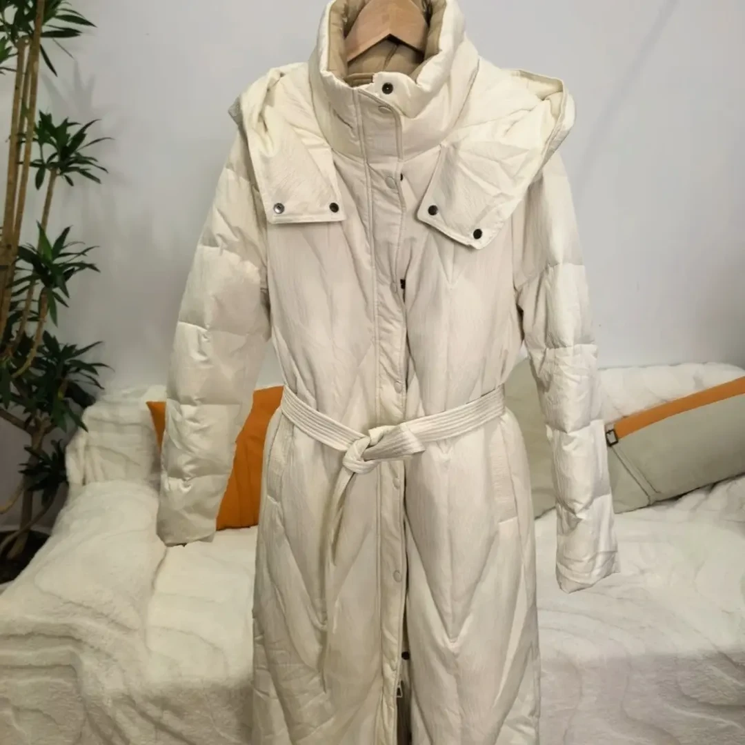 冬季白鸭绒连帽收腰显瘦长款