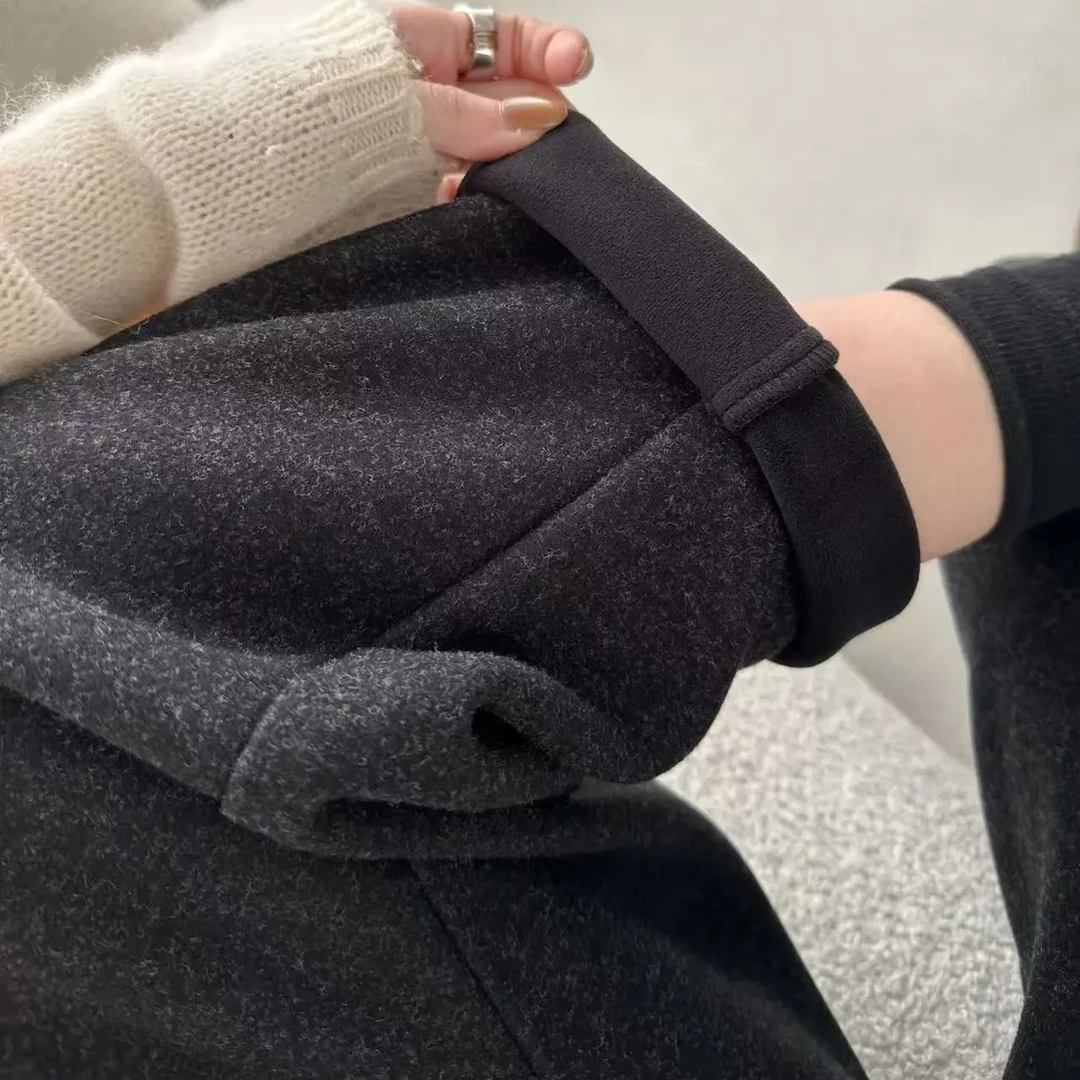 8891冬季加绒加厚毛呢九分哈伦裤显瘦百搭休闲女裤