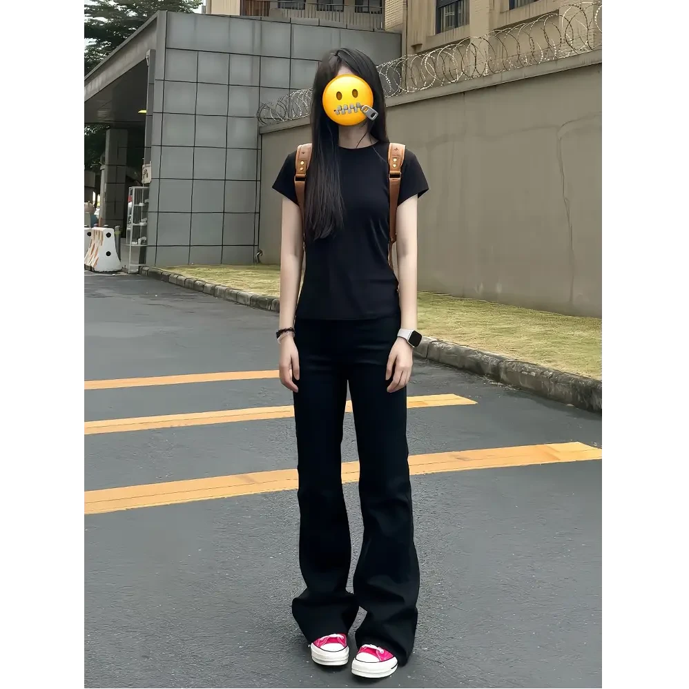 黑色微喇牛仔裤夏季薄款微胖男生穿搭裤子cleanfit直筒微喇裤