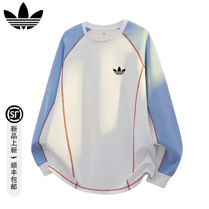 【官方奥特莱斯】品牌折扣 秋季休闲长袖T恤男女撞色拼接情侣打底衫