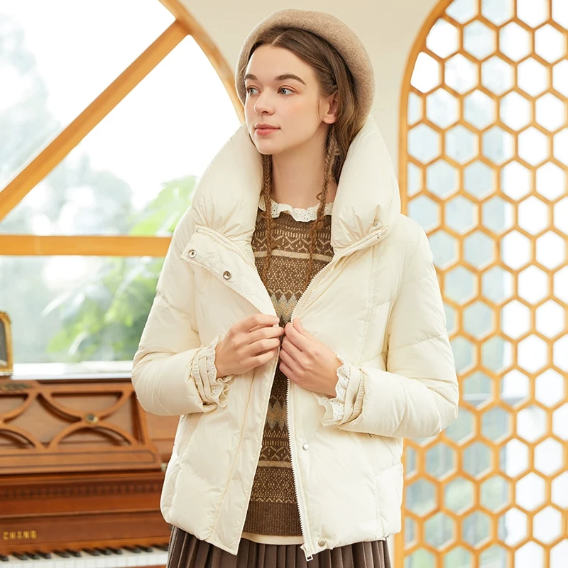 famecoco短款羽绒服女款冬天立领小个子面包服通勤外套F228AJ007