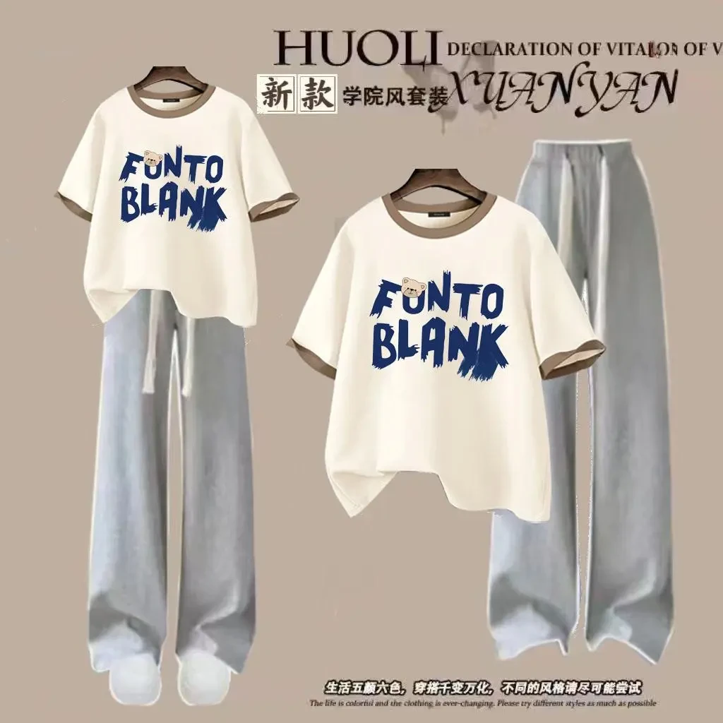 15初中生夏季新款17高中学生13少女生纯棉拼色圆领短袖T恤裤套装