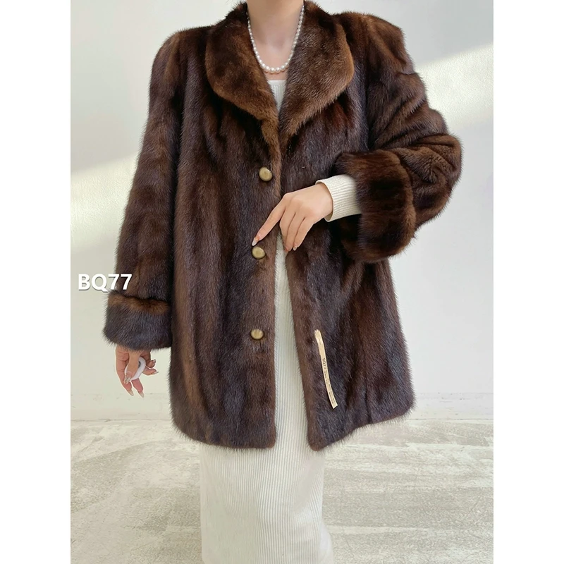 【BQ77】S码 焦糖棕中长款全抽貂皮大衣（肩41胸102衣80袖58）