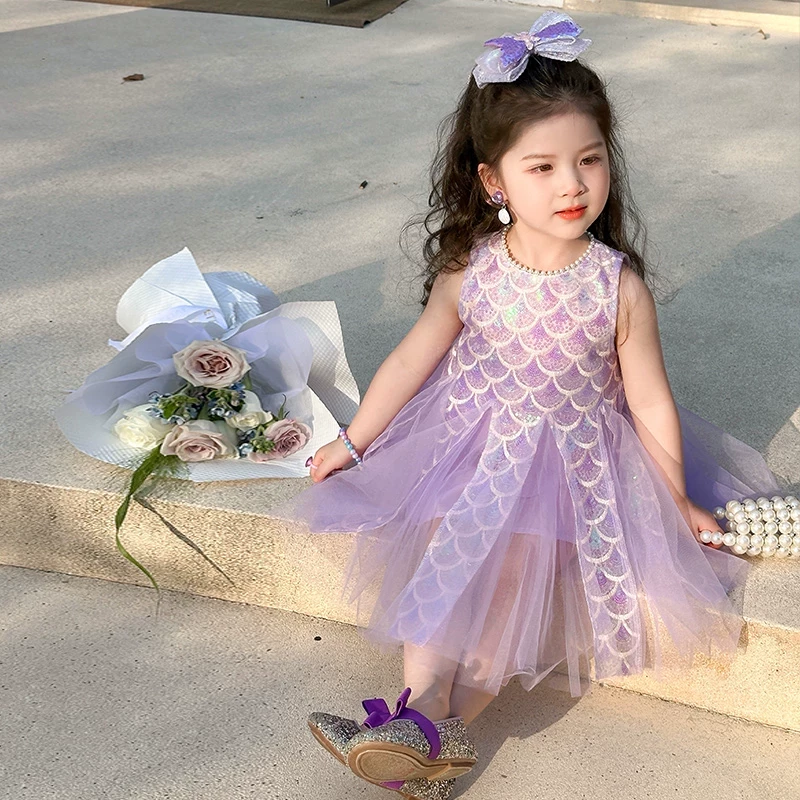 美人鱼公主裙女童夏季连衣裙2025新款儿童背心裙洋气宝宝礼服纱裙
