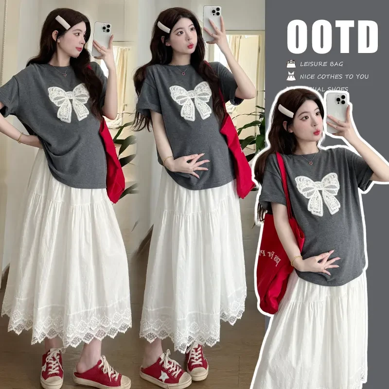 潮妈精致穿搭孕妇装夏季新款舒适百搭上衣宽松大码半身裙孕妇套装