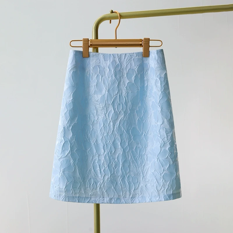提花半身裙女夏季2025新款短裙轻奢蓝色a字裙修身显瘦高级感裙子