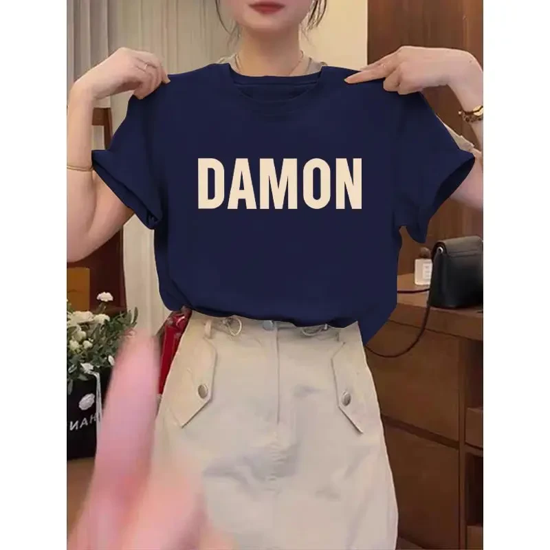 2025新款正肩圆领短袖t恤女装时尚百搭减龄洋气藏青色上衣薄款夏