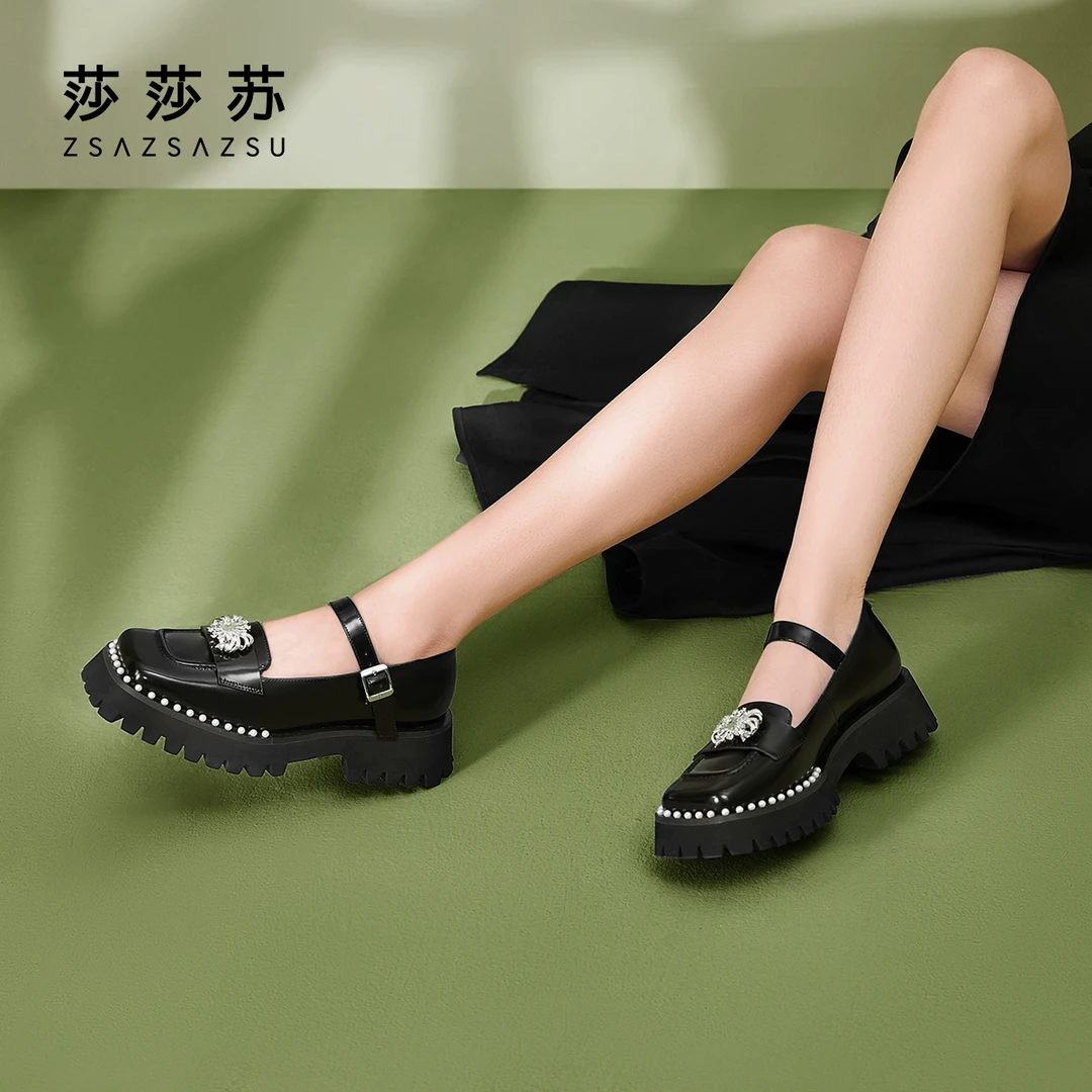 莎莎苏春夏季新中式木兰花钿玛丽珍厚底乐福鞋女ZA32286-41