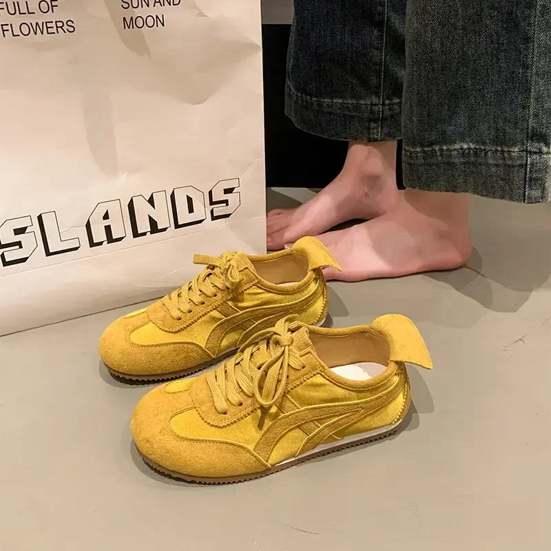 平底德训鞋女2025新款春夏薄款透气小白鞋黄色阿甘鞋休闲运动女鞋