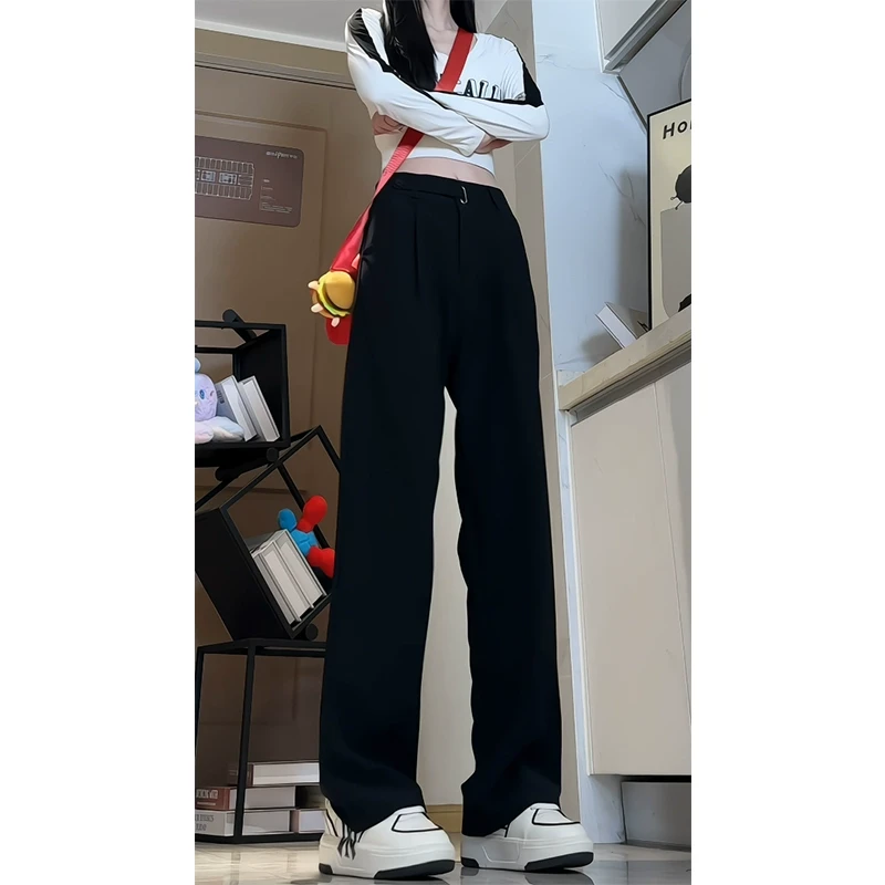 那不勒斯黑色西裤垂坠感高级感痞帅裤子男款春秋直筒微喇休闲长裤