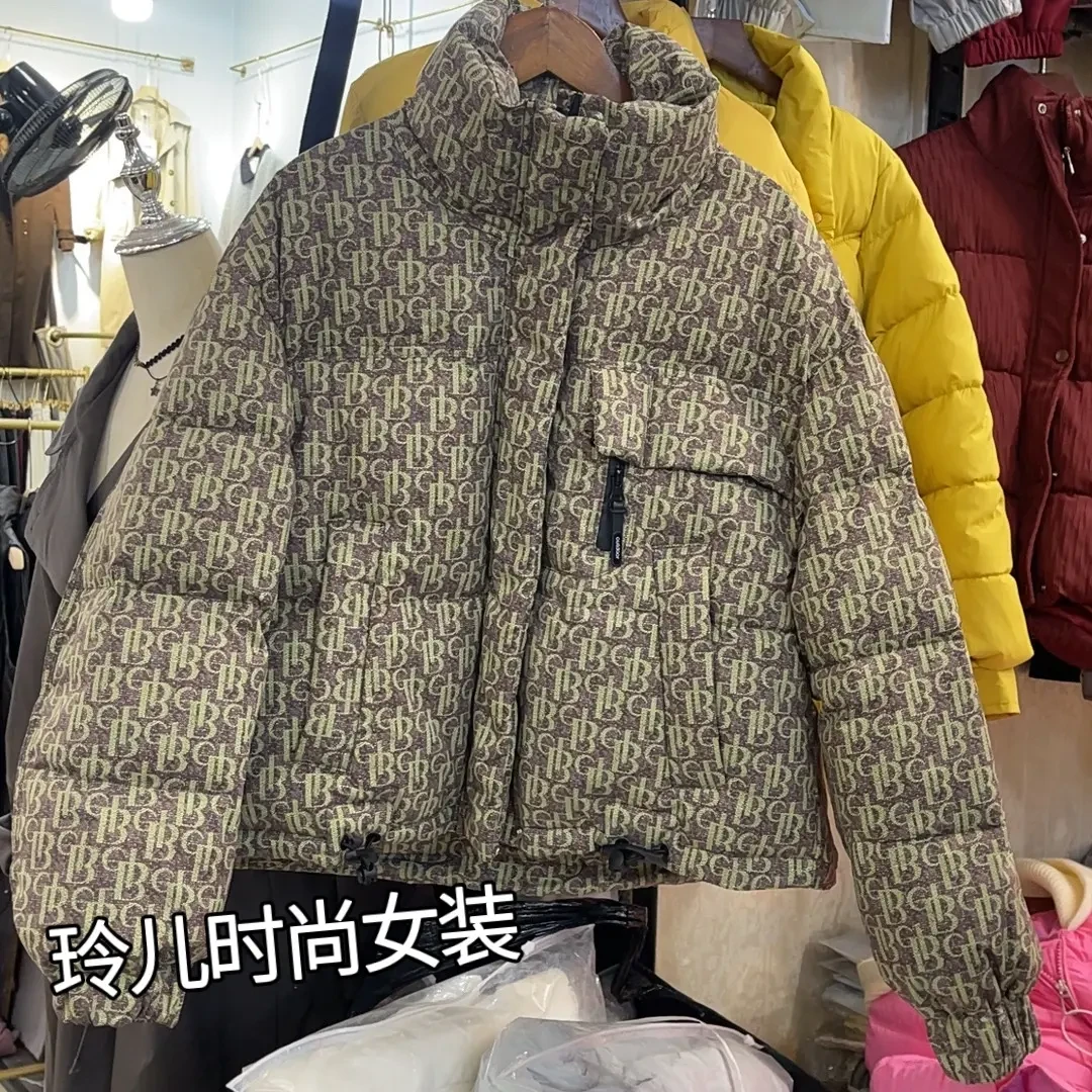 短款小个子落肩袖宽松休闲风加厚字母印花厚款立领休闲保暖