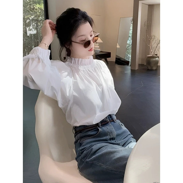 法式木耳边白色衬衫女秋冬2024新款轻奢高级感衬衣设计感小众上衣