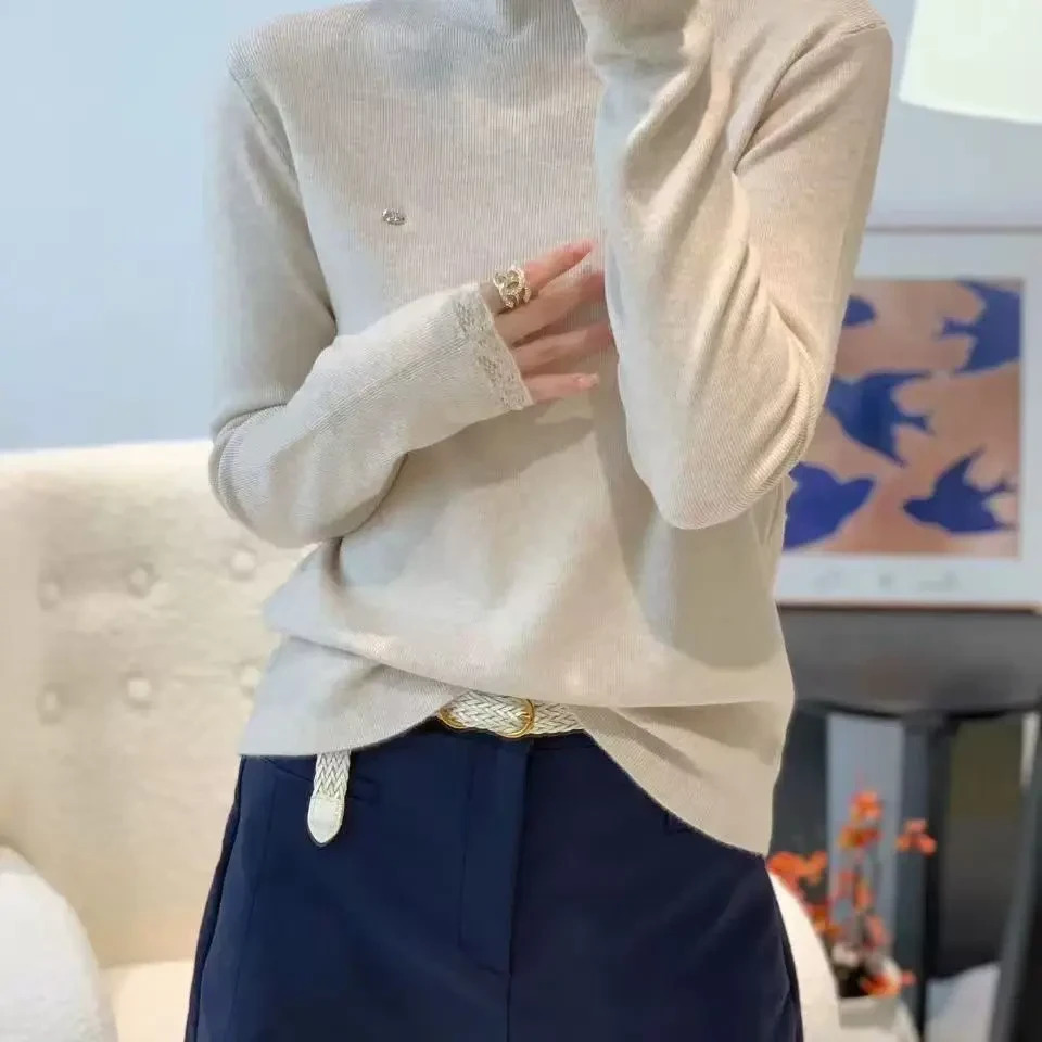 木耳边半高领冬季显瘦百搭长袖针织衫女内搭修身保暖打底衫