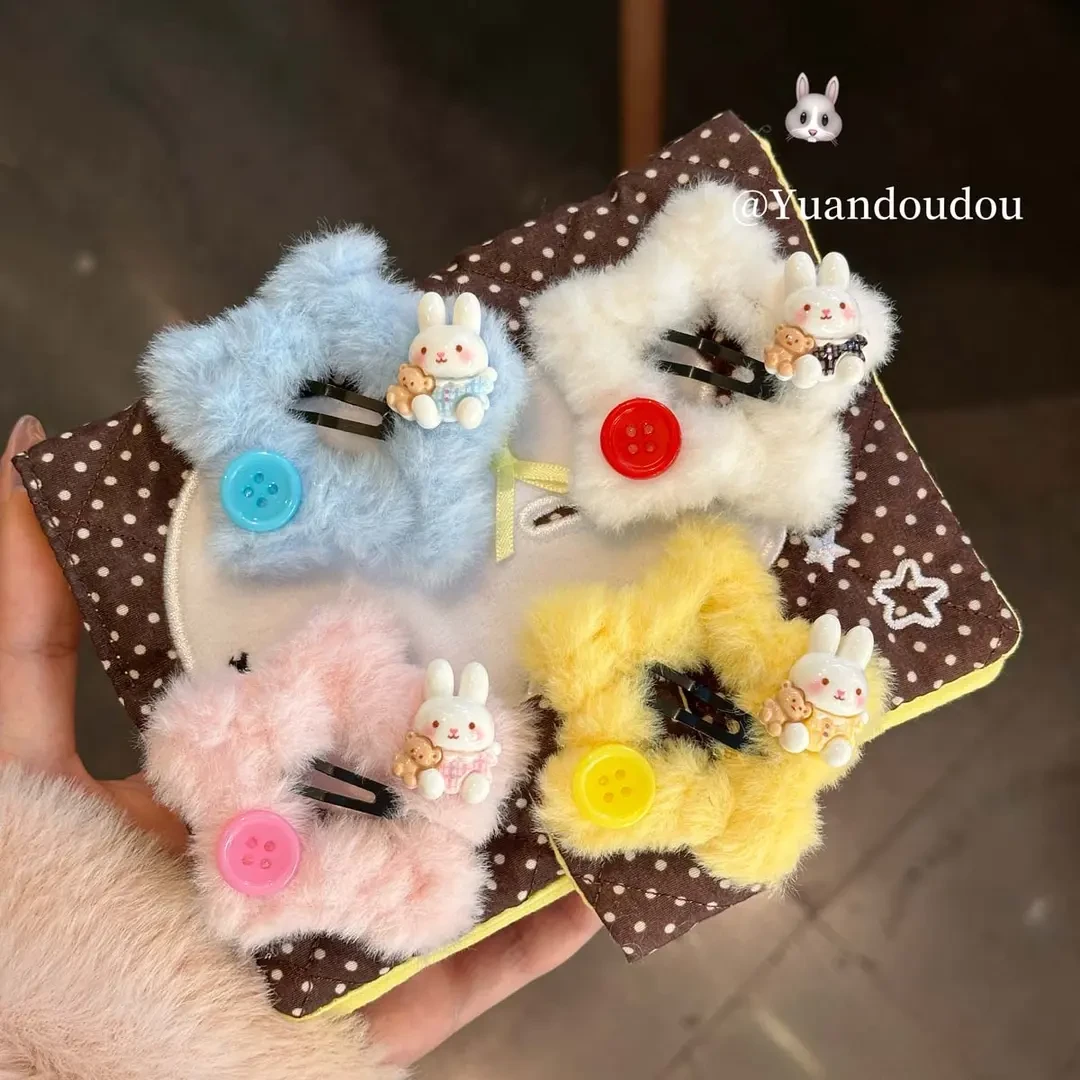 秋冬星星可爱纽扣米菲兔毛茸茸甜美发夹少女毛绒发卡刘海BB发饰