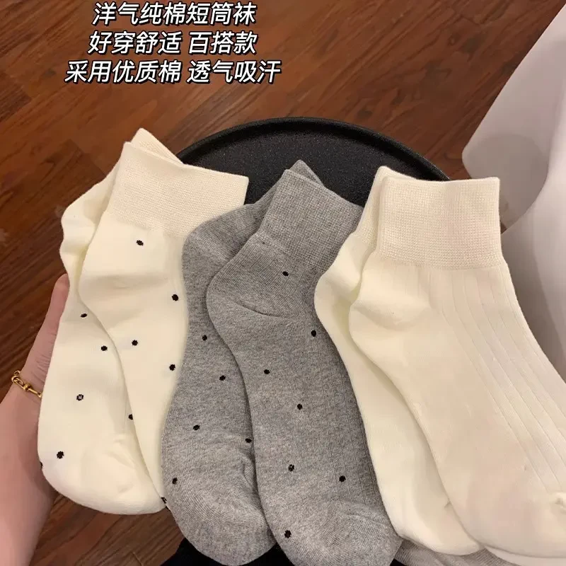 夏季新款纯色点点袜吸汗透气短筒船袜女夏季薄款百搭波点女孩袜子