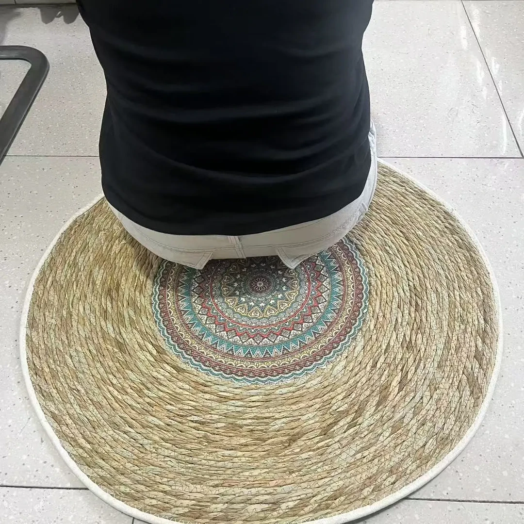 手工蒲草编圆形地垫卧室床边茶几复古坐垫瑜伽垫茶台