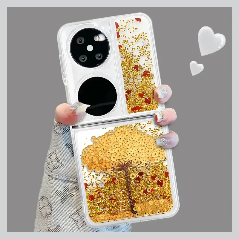 适用华为pocket2手机壳摇钱树折叠流沙壳全包保护套