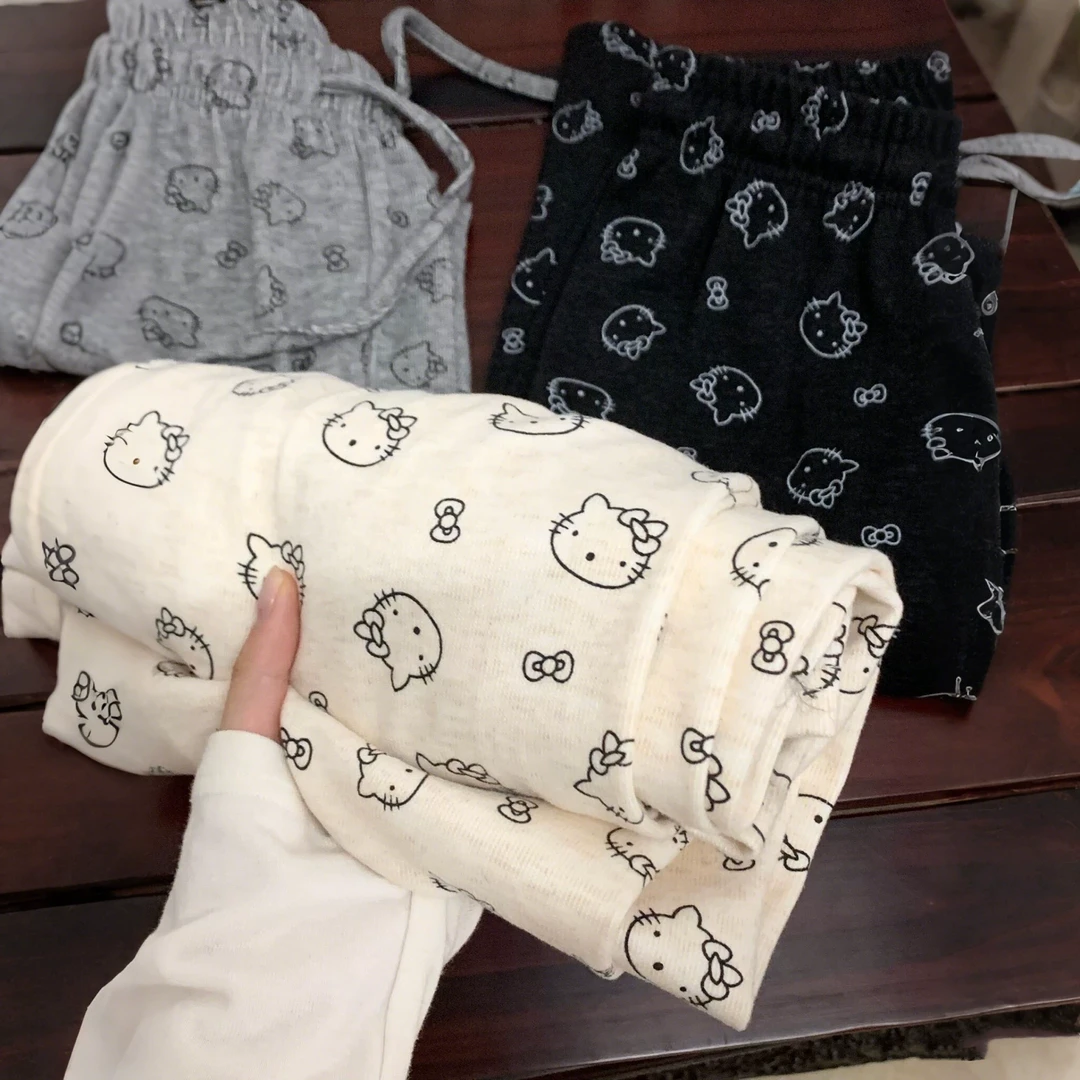 hellokitty遛弯睡裤女夏季可外穿薄款休闲家居空调阔腿长裤宽松